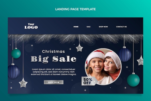 Free vector gradient christmas landing page template