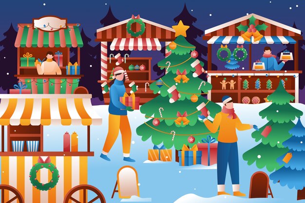 Gradient christmas market illustration