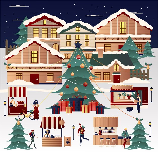 Gradient christmas market illustration