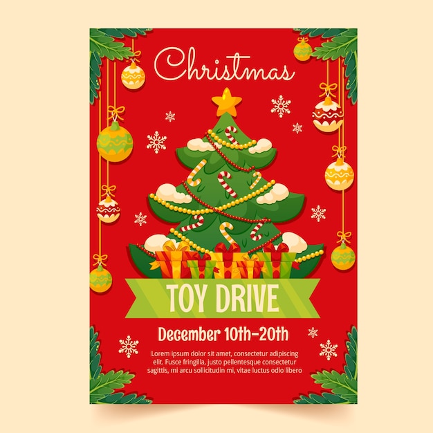 Gradient christmas toy drive poster template