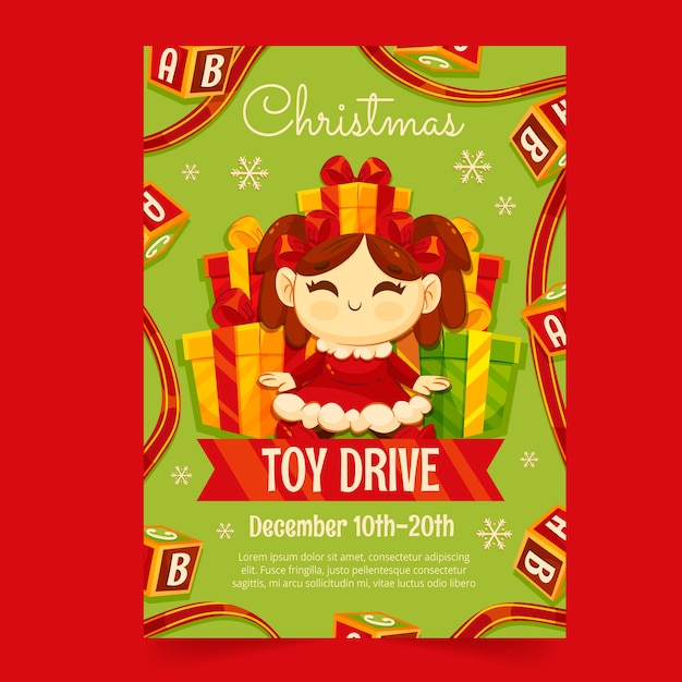 Free vector gradient christmas toy drive poster template