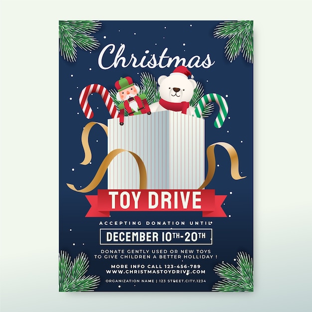 Gradient christmas toy drive vertical poster template