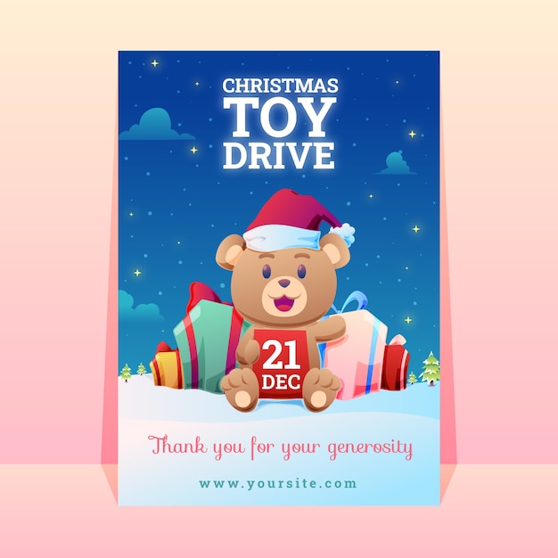 Free vector gradient christmas toy drive vertical poster template