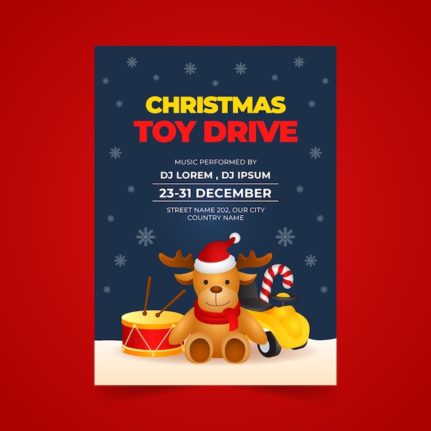 Gradient christmas toy drive vertical poster template