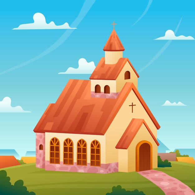 グラデーション教会の建物のイラスト