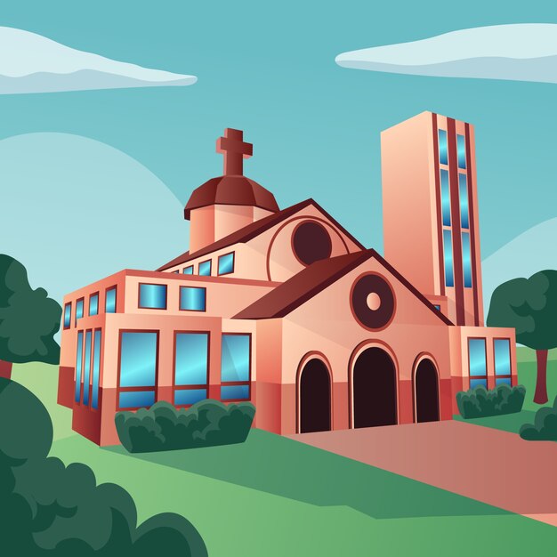 Gradient church building illustration