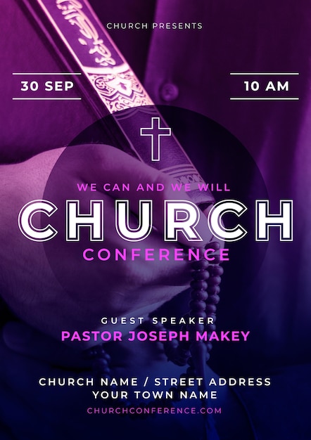 Free vector gradient church flyer template with photo
