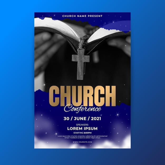 Free vector gradient church flyer with photo