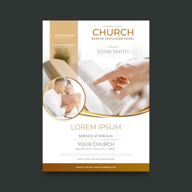 Free vector gradient church flyer with photo