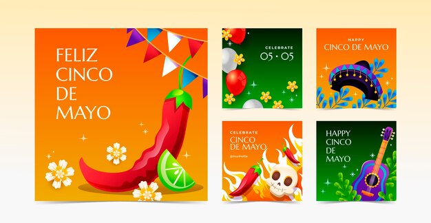 Gradient cinco de mayo celebration instagram posts collection