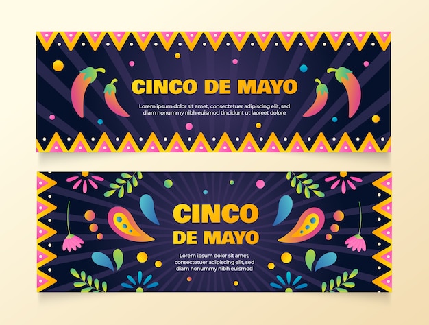 Бесплатное векторное изображение Градиент синко де майо горизонтальные баннеры пакет
