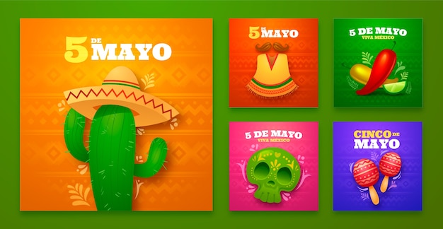 Vettore gratuito gradient cinco de mayo raccolta di post instagram