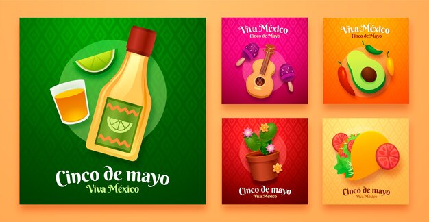 Gradient cinco de mayo instagram posts collection