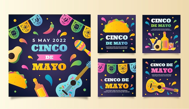 Коллекция постов instagram cinco de mayo градиента