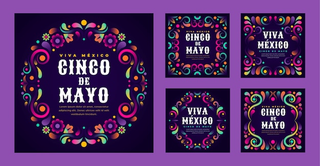 Gradient cinco de mayo instagram posts collection