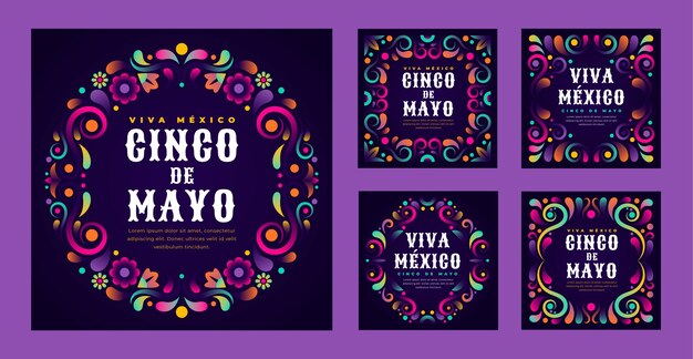 Gradient cinco de mayo instagram posts collection