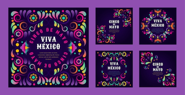 Free vector gradient cinco de mayo instagram posts collection