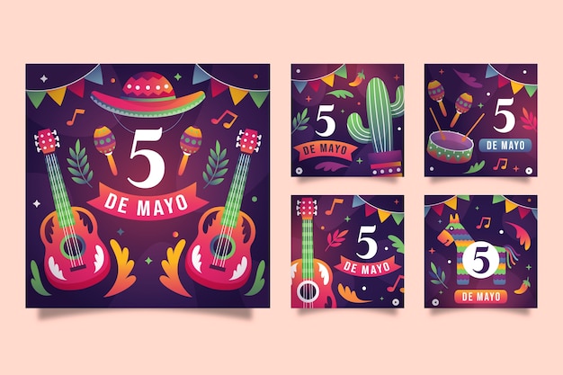 Бесплатное векторное изображение Коллекция постов instagram cinco de mayo градиента