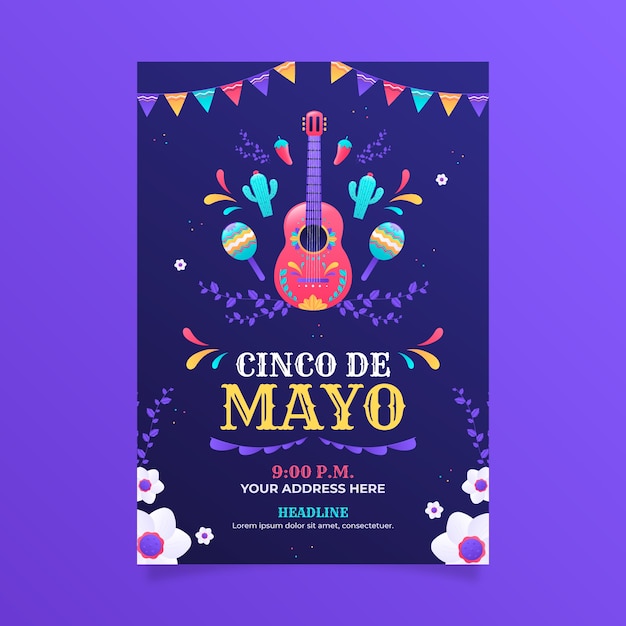 Free vector gradient cinco de mayo vertical poster template