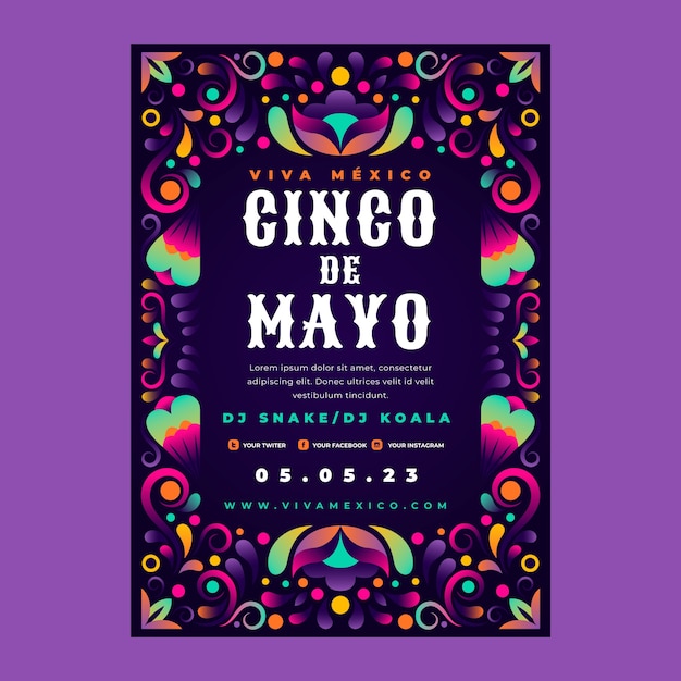 그라데이션 cinco de mayo 세로 포스터 템플릿