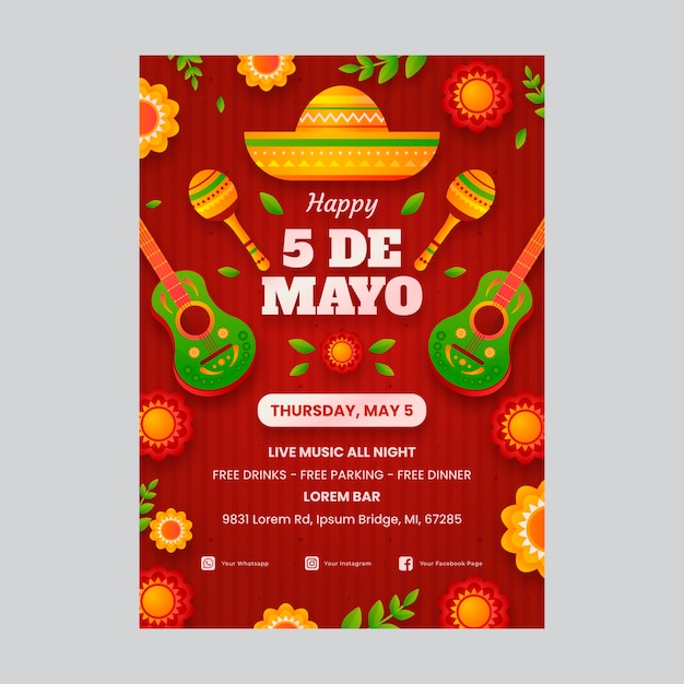 무료 벡터 그라데이션 cinco de mayo 세로 포스터 템플릿