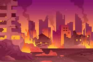 Free vector gradient city on fire background