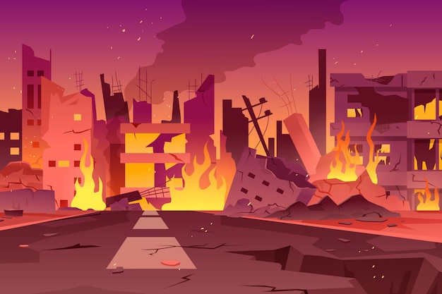 Gradient city on fire background