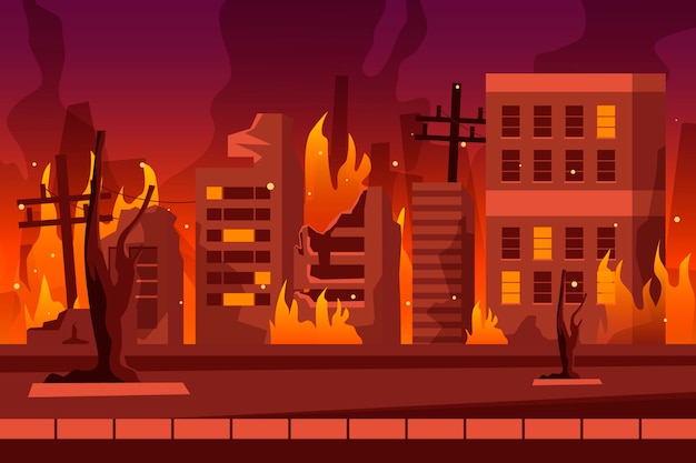 Free vector gradient city on fire background