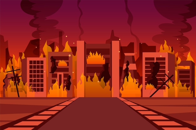 Free vector gradient city on fire background