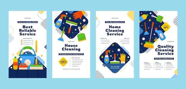 Free vector gradient cleaning services instagram stories set