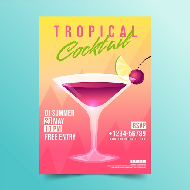 Free vector gradient cocktail flyer template