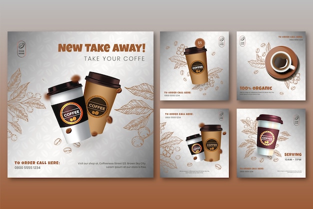 Free vector gradient coffee plantation instagram posts