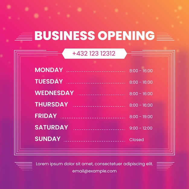 Gradient Colored Business Opening Hours