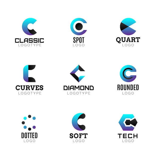 Vettore gratuito collezione di modelli di logo c colorato gradiente