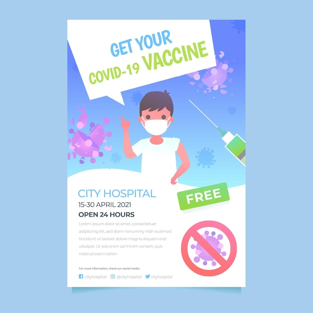 Free vector gradient colored coronavirus vaccination flyer template