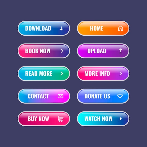 Бесплатное векторное изображение Коллекция кнопок cta градиентного цвета