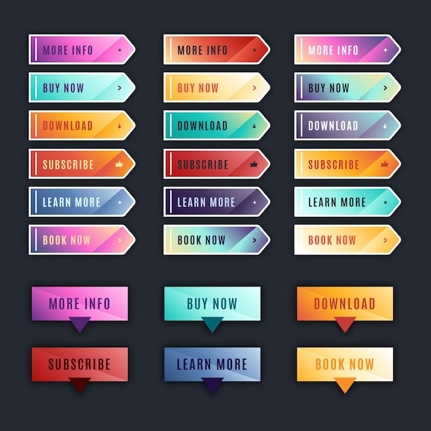Free vector gradient colored cta button collection
