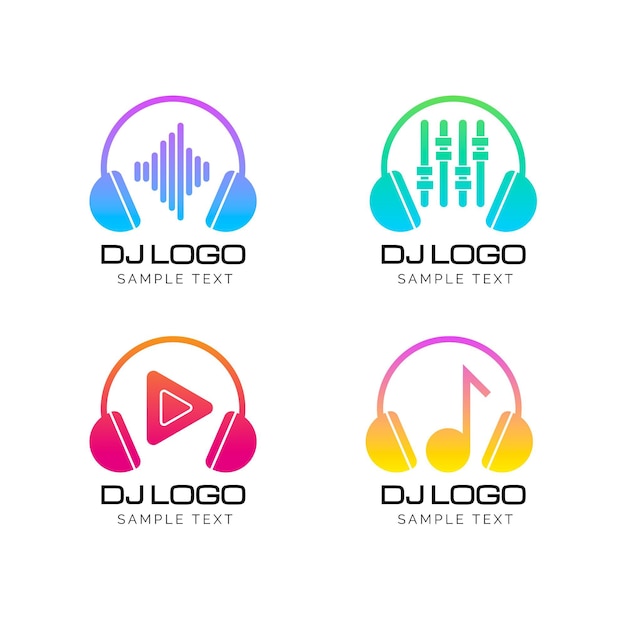 Бесплатное векторное изображение Коллекция логотипов dj с градиентом