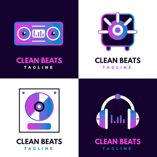 Gradient colored dj logo collection