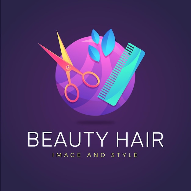 Шаблон логотипа парикмахерской градиентного цвета на темном фоне