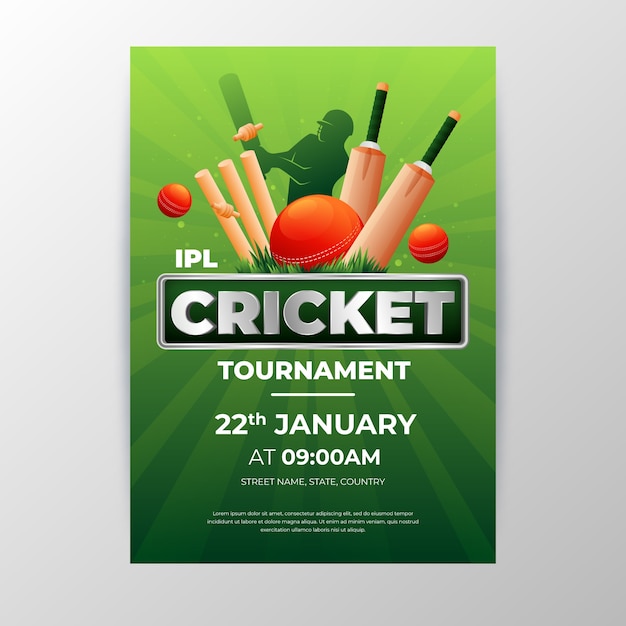 Vettore gratuito poster di cricket ipl colorato sfumato