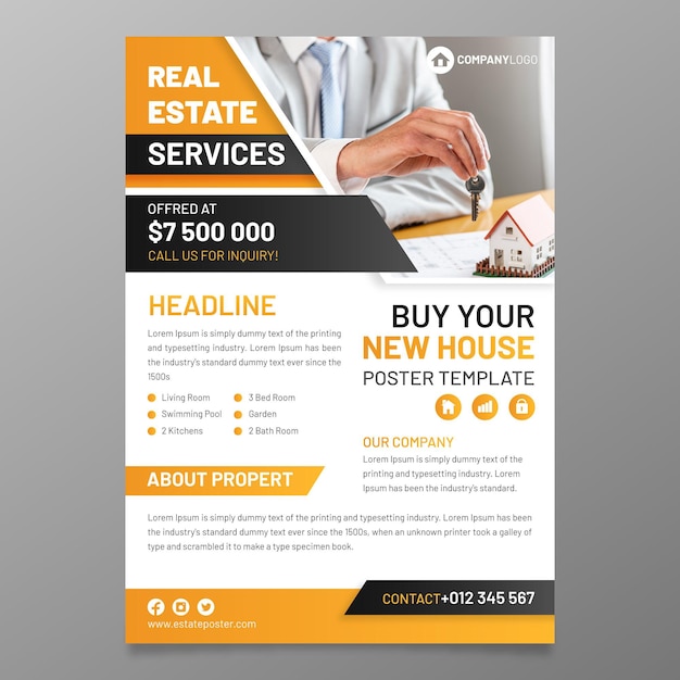 Free vector gradient colored real estate poster with photo