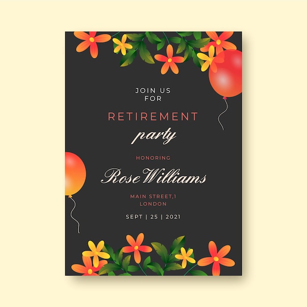 Free vector gradient colored retirement greeting card template