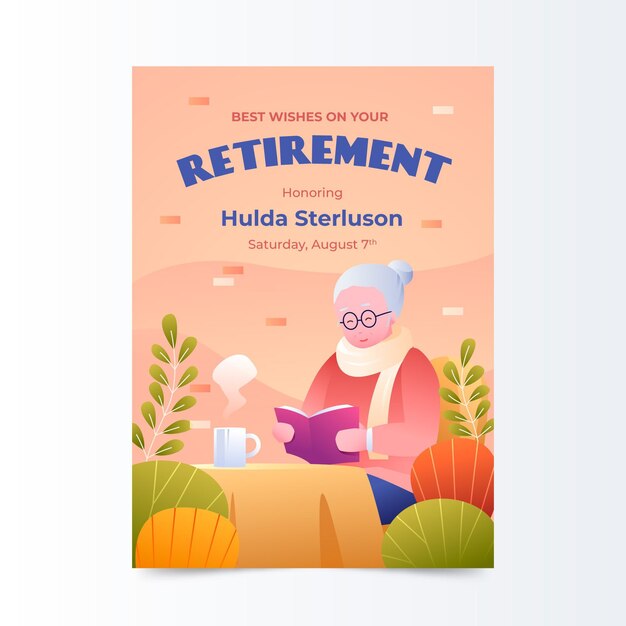 Free Vector gradient colored retirement greeting card template