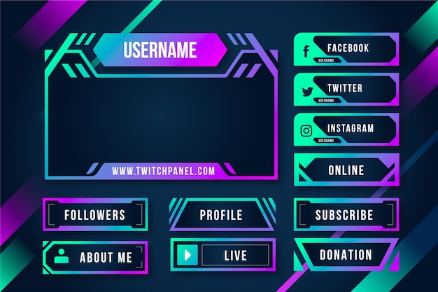 Free vector gradient colored twitch panels pack