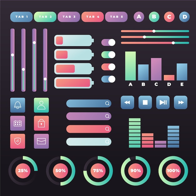 Free vector gradient colored ui kit collection