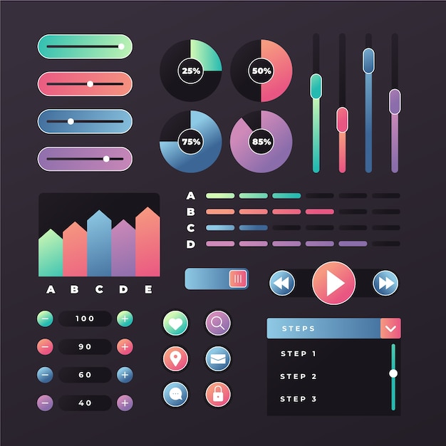 Gradient colored ui kit collection