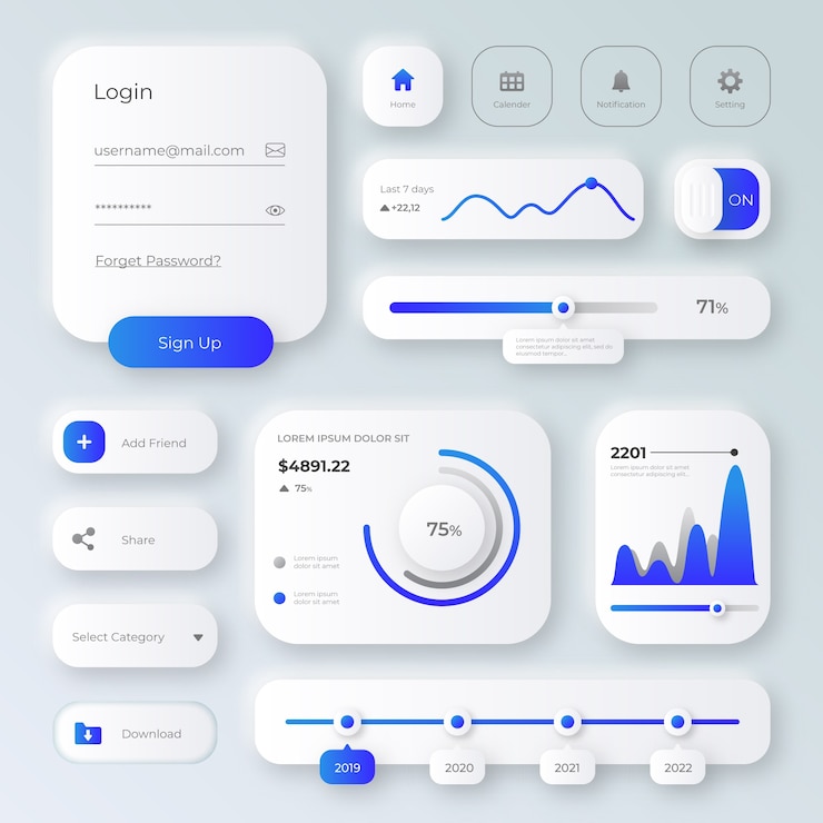 무료 Vector 그라디언트 컬러 ui 키트 컬렉션