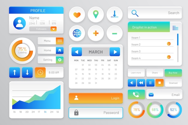 Free vector gradient colored ui kit collection
