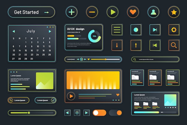 Free vector gradient colored ui kit collection